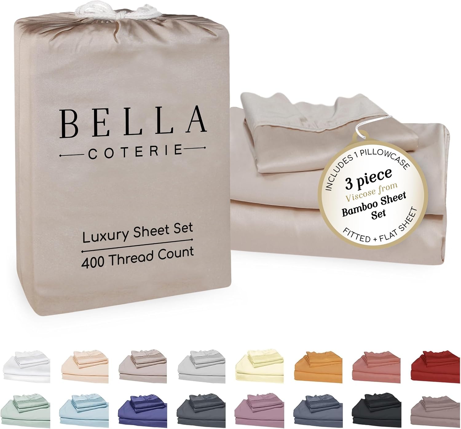Bella Coterie Luxury Bamboo Viscose Twin XL Size Sheet Set | 100% Organically Grown | Ultra Soft | Cooling for Hot Sleepers | 18" Deep…