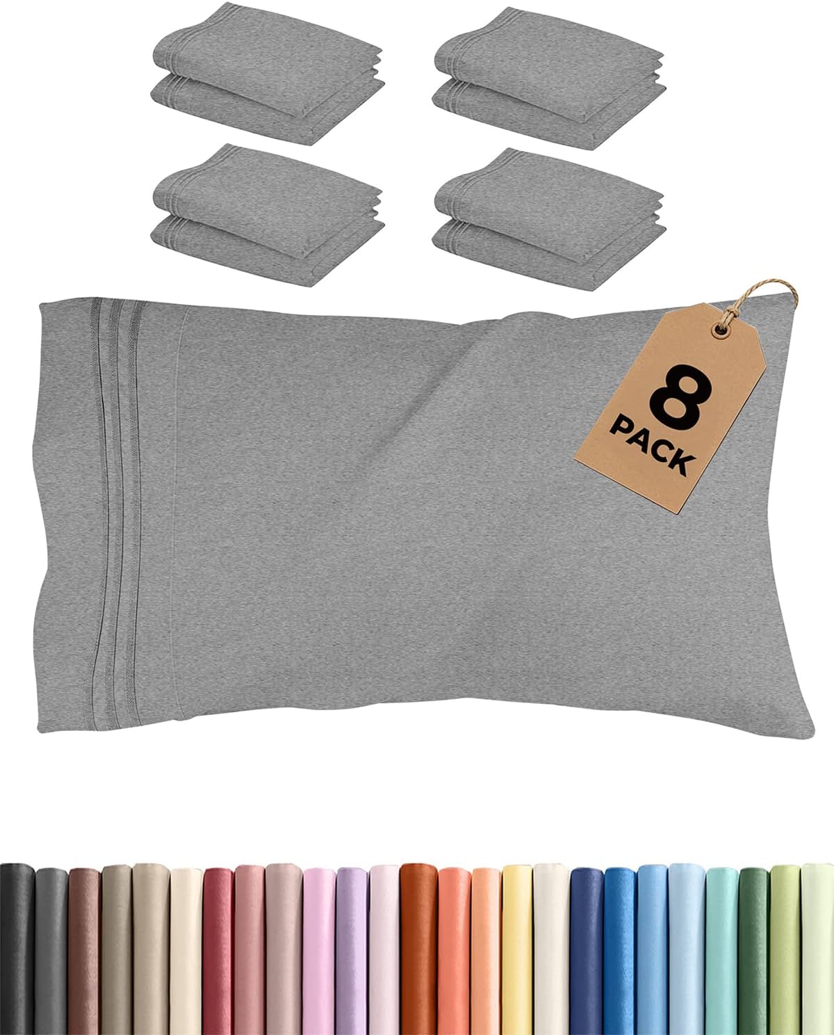 King Standard Pillow Cases Set of 8 - Ultra Soft Hotel Quality Pillowcase Covers - Comfy & Wrinkle Free - Shrink & Fade Resistant…
