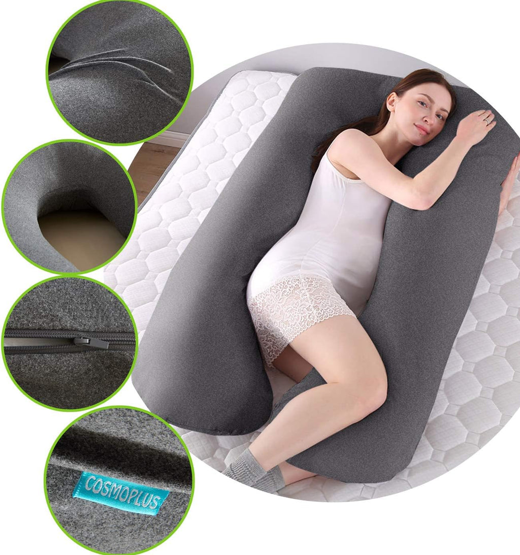 COSMOPLUS Pregnancy Pillow Cover U Shaped Full Body Pillow Case Cover for Maternity, Stretchy Cool Breathable Jersey Fabric, Provides…