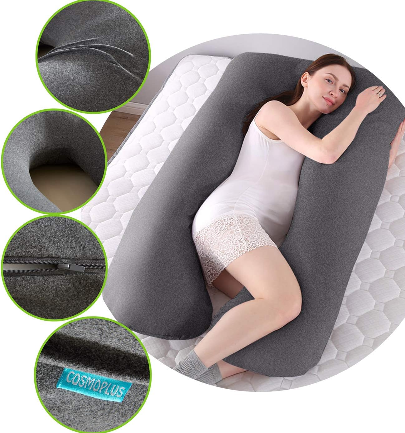 COSMOPLUS Pregnancy Pillow Cover U Shaped Full Body Pillow Case Cover for Maternity, Stretchy Cool Breathable Jersey Fabric, Provides…