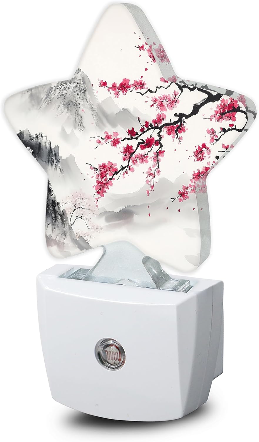 Snowmolle Cherry Blossoms Nightlight, Japanese Mountains Star Night Lights Plug into Wall Decorations for Bedroom Bathroom, Dusk to Dawn Sens…