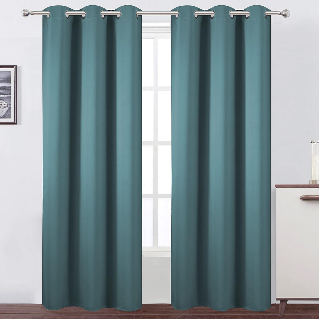 Lemomo Sea Teal Thermal Blackout Curtains/42 x 84 Inch/Set of 2 Panels Room Darkening Curtains for Bedroom 84 Inch silver