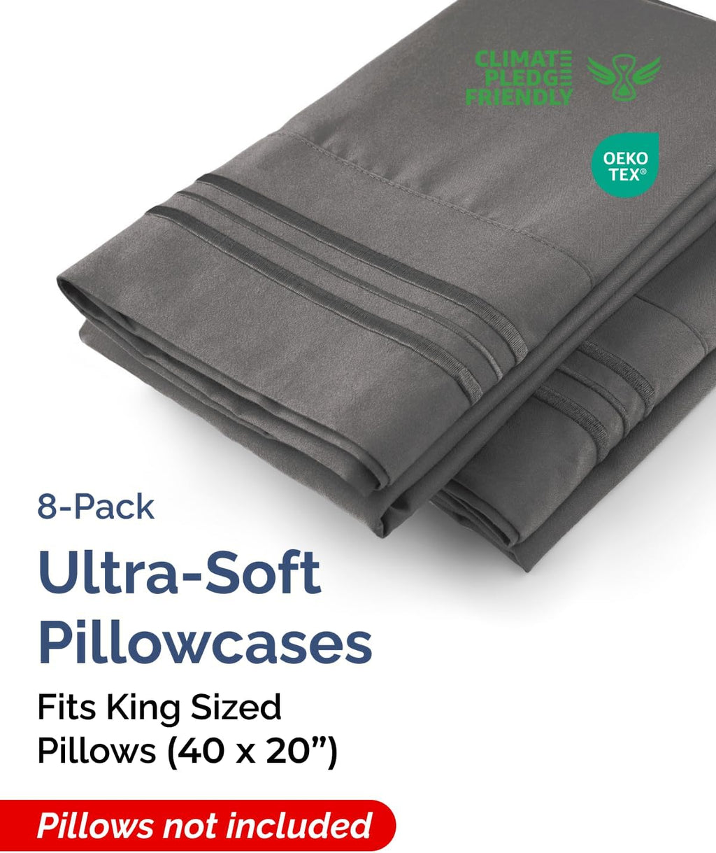 King Pillow Cases Set of 8 - Ultra Soft Hotel Quality Pillowcase Covers - Comfy, Cozy & Wrinkle Free - Shrink, Stain & Fade Resistant…