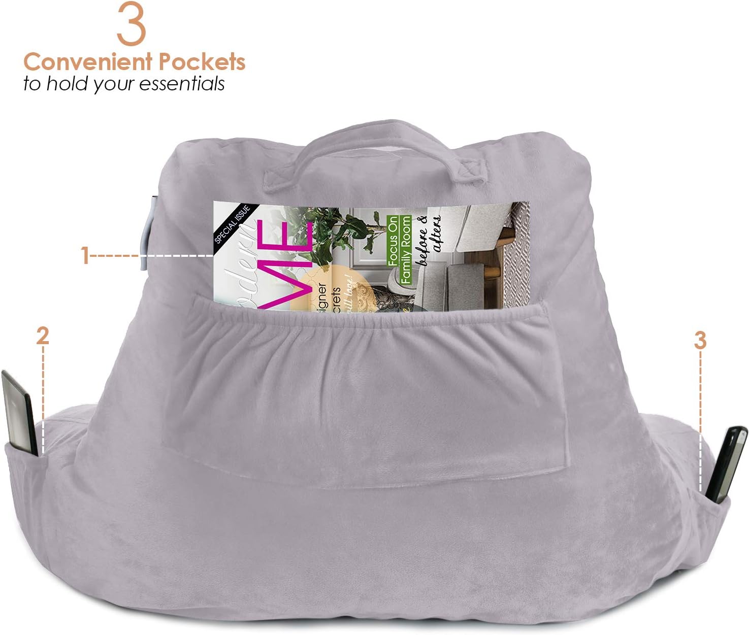 Nestl Reading Pillow with Shredded Memory Foam, Designed for Sitting Up in Bed and Couch, Back and Arms Adjustable Support for Adult &…