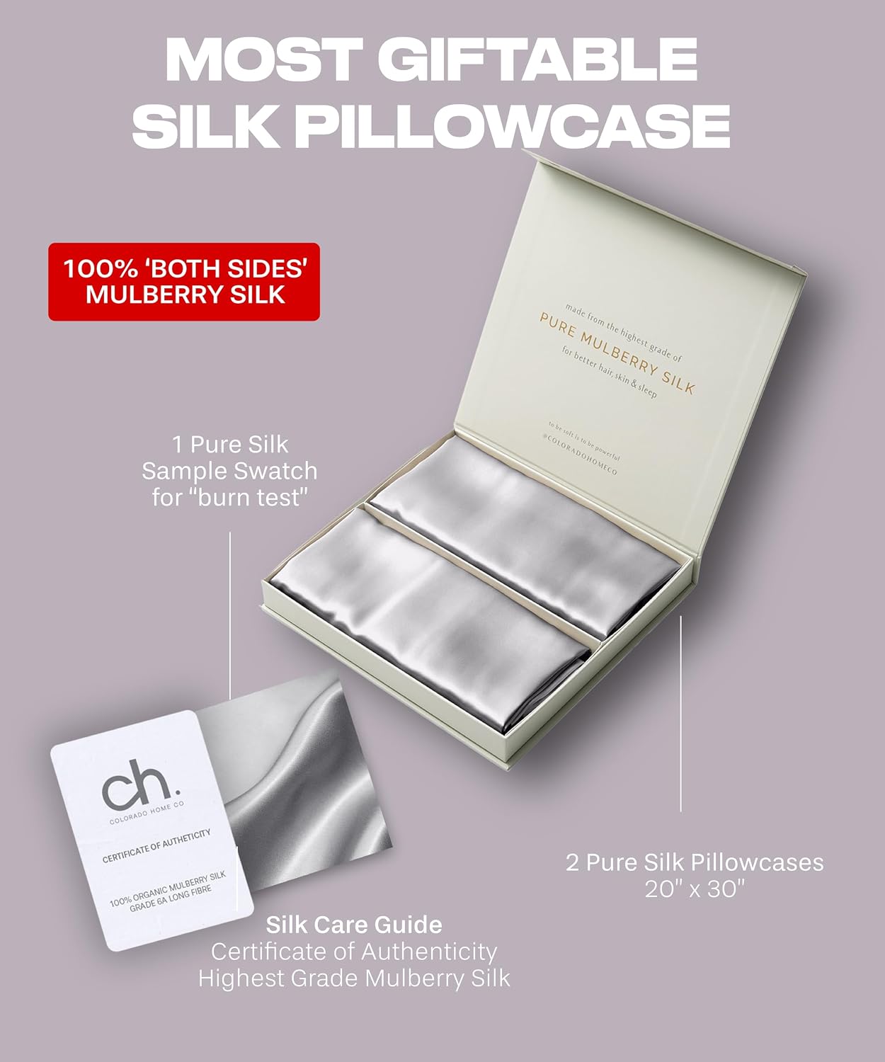 ColoradoHomeCo SUNDAYSILKSTM | Silk Pillow Cases 2 Pack | 22 Momme Mulberry Silk Pillowcase Set of 2 | All Sides 100% Pure Silk Slip Pillowc…