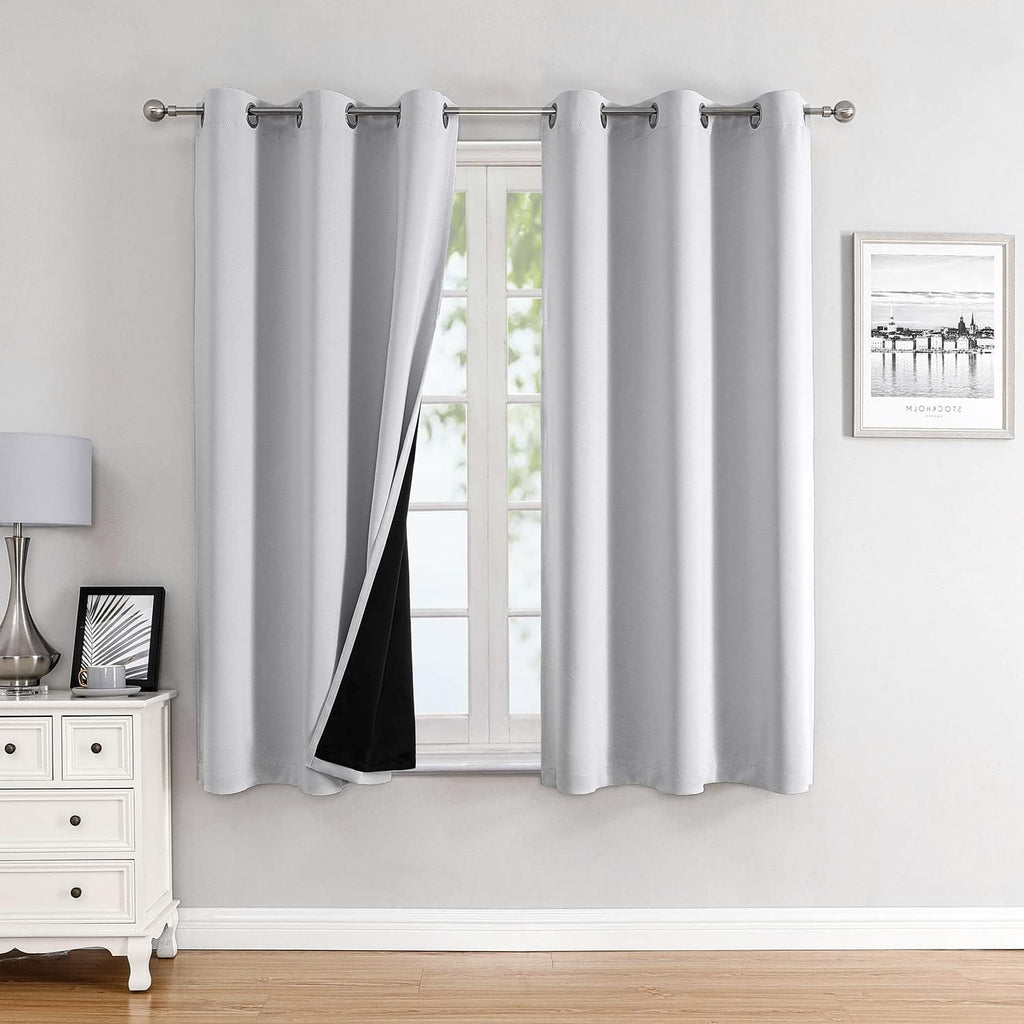 ChrisDowa 100% Blackout Curtains for Bedroom with Black Liner, 2 Thick Layers Total Blackout Thermal Insulated Grommet Small Window Curtain…