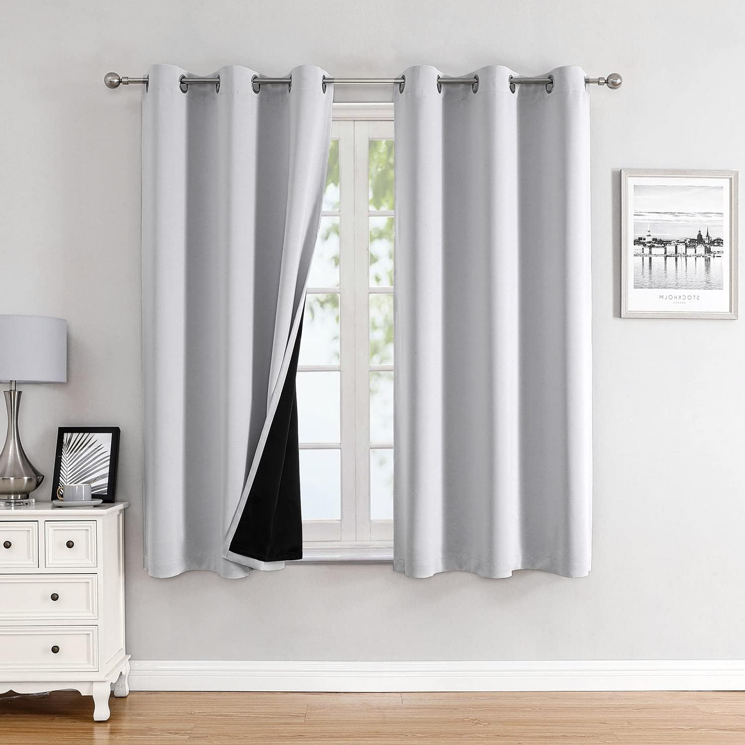 ChrisDowa 100% Blackout Curtains for Bedroom with Black Liner, 2 Thick Layers Total Blackout Thermal Insulated Grommet Small Window Curtain…