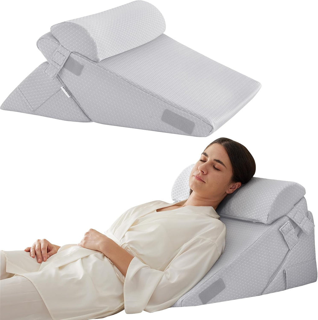 Bedluxe 3Pcs Orthopedic Bed Wedge Pillow Set, Foam Wedge Pillow Post Surgery for Back, Leg and Knee Support, Adjustable 9&12 Inch Folding T…