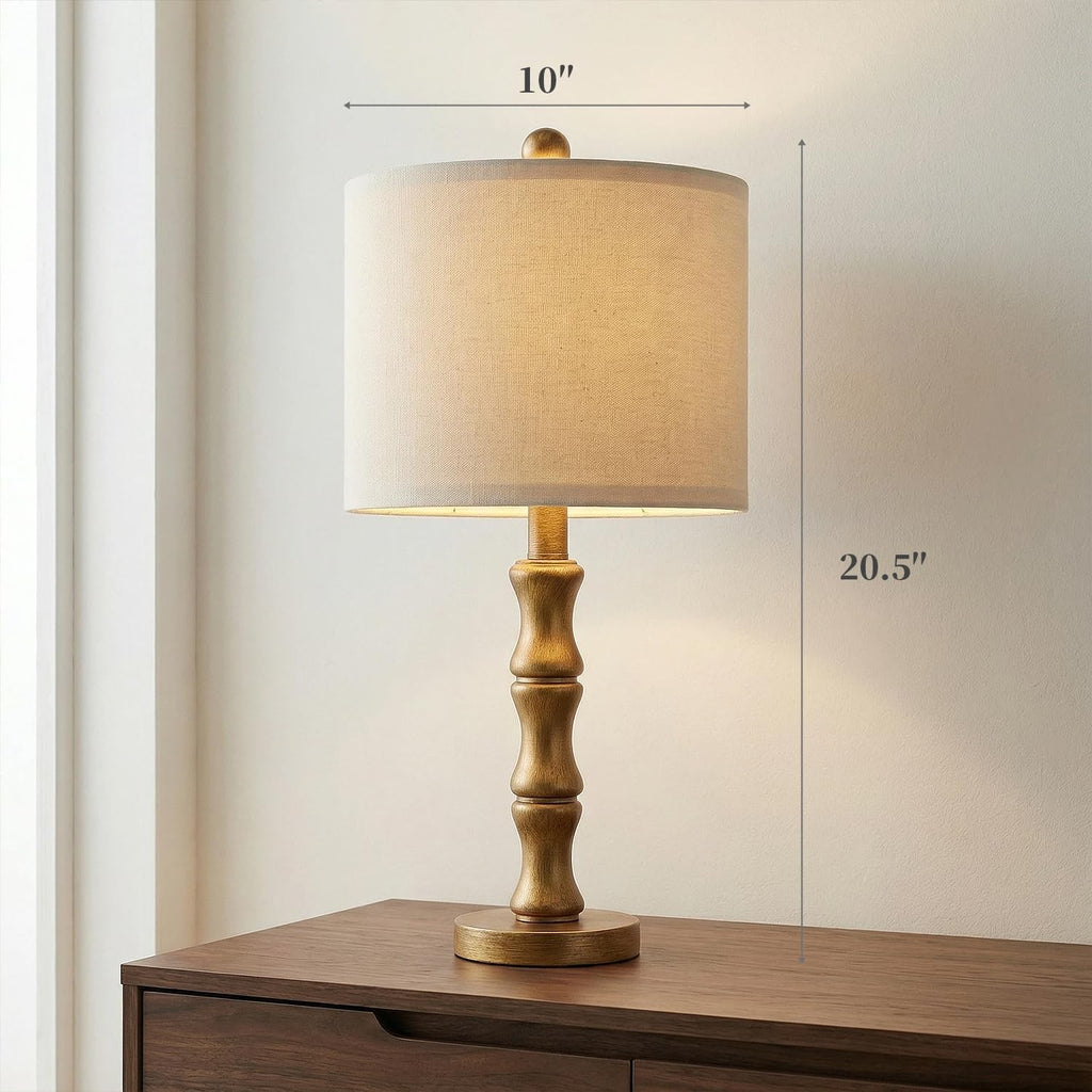 BOBOMOMO 20.5" Vintage Nightstand Lamps Set of 2, Farmhouse Table Lamps with Antique Gold Resin Base & Linen Shade, Small Bedside Lamp…