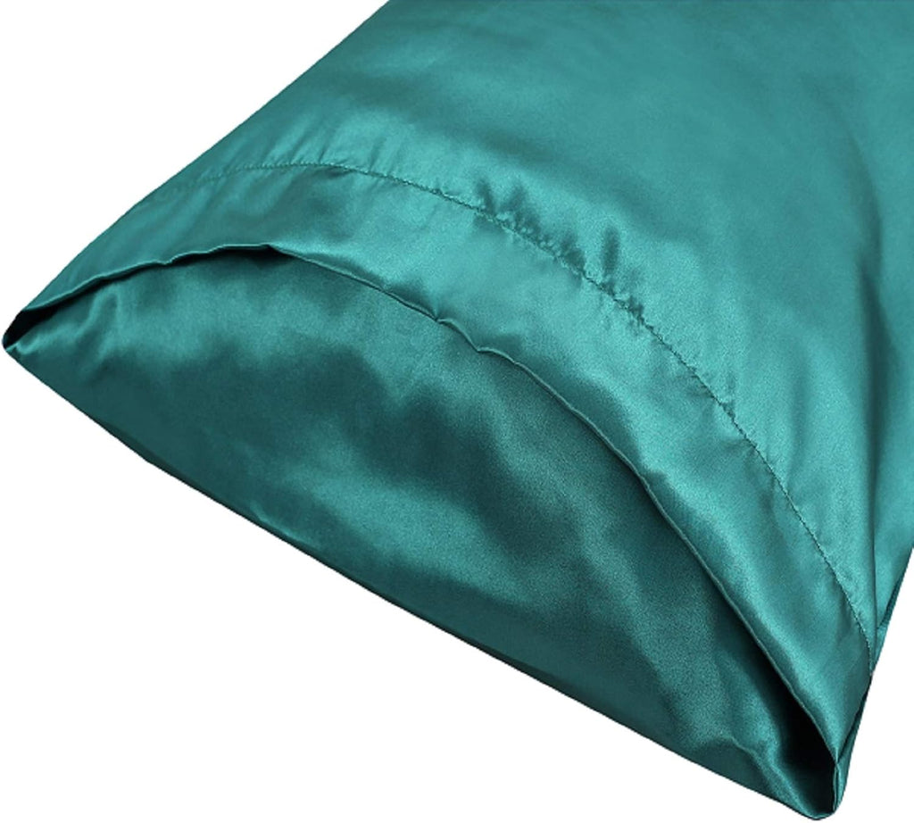 Lcbd Standard Size Satin Pillowcase for Hair and Skin, Teal Silk Satin Pillowcases Set of 2, Satin Cooling Pillow Covers with Envelope Clos…
