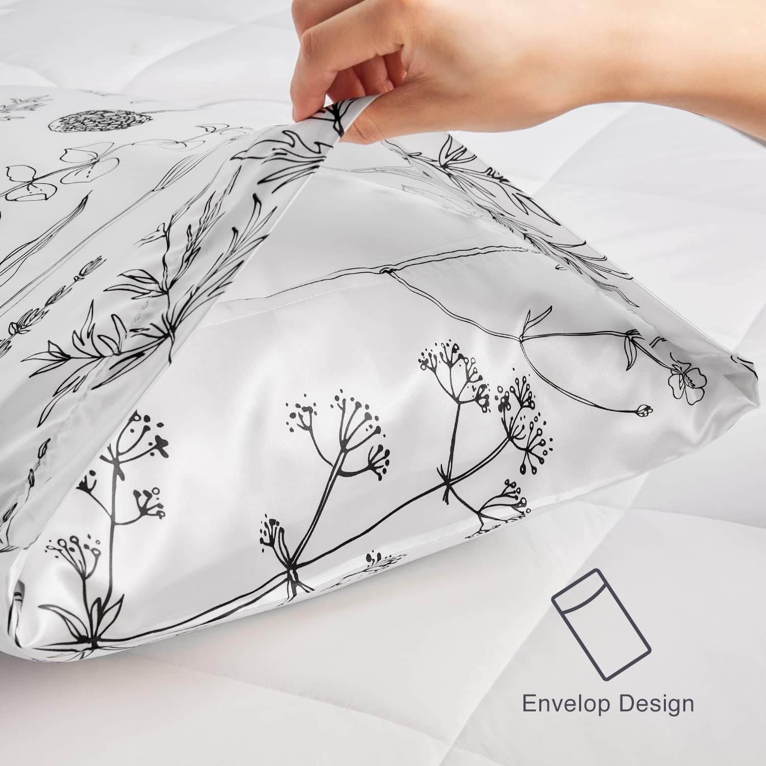 EXQ Home Pillowcase Silky Satin Pillowcase for Hair and Skin, Soft Cooling Printed Pillow Cases Queen Size Set of 2 Satin Pillow Case with…