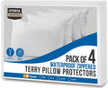 Utopiabedding Utopia Bedding Set of 4 Waterproof Pillow Protectors with Zipper Queen Size 20 x 28 Inches, Terry Polyester Pillow Covers, Be…