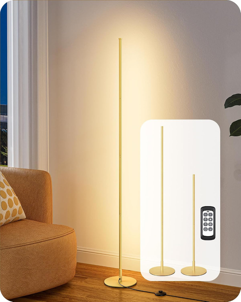Edishine Corner Floor Lamp, 59.8" Standing Lamp with 3 Height Settings, Adjustable Color Temperature & Stepless Dimming, Remote Control, Fo…