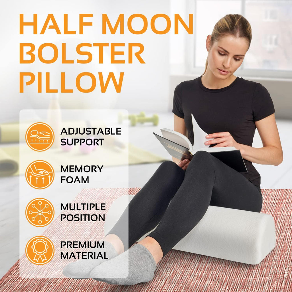 AllSettHealth AllSett everyday comfort Large Half Moon Bolster Pillow for Legs, Knees, Lower Back and Head, Lumbar Support Pillow for…