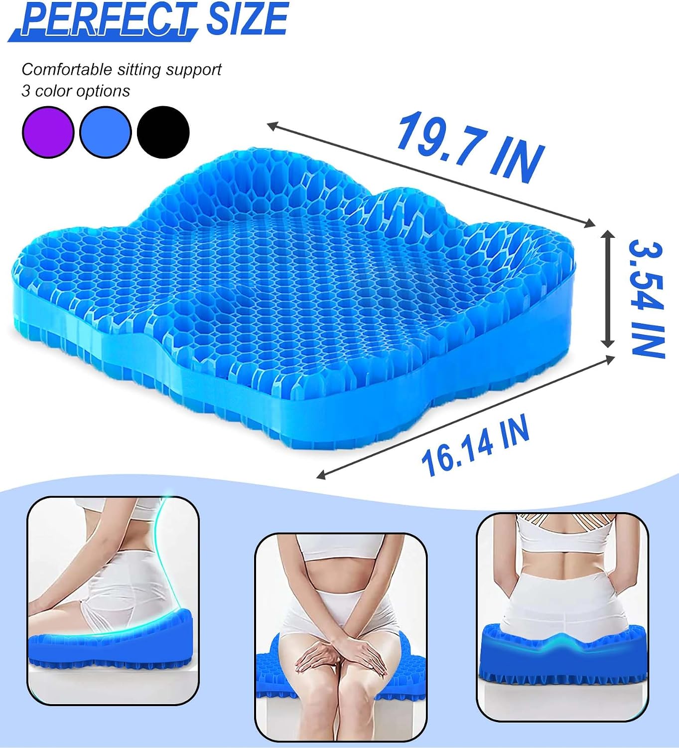 AirllantryHome Thicken 19.7in Seat Cushion, Gel Seat Cushion for Long Sitting–Office Chair, Wheelchair, Car Cushion, Large Cooling Pad for…