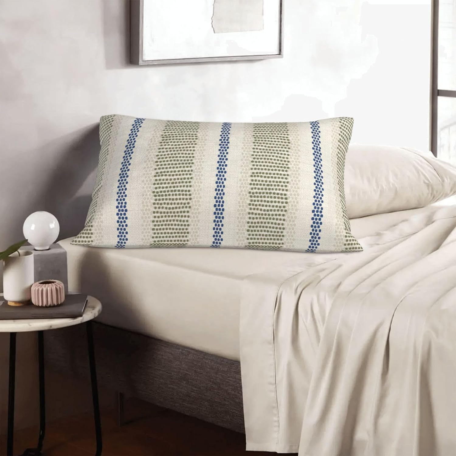 Blue Sage Green Pillow Covers 12x20 Set of 2 Boho Outdoor Striped Throw Pillow Covers Abstract Modern Geometry Decorative Pillowcase…
