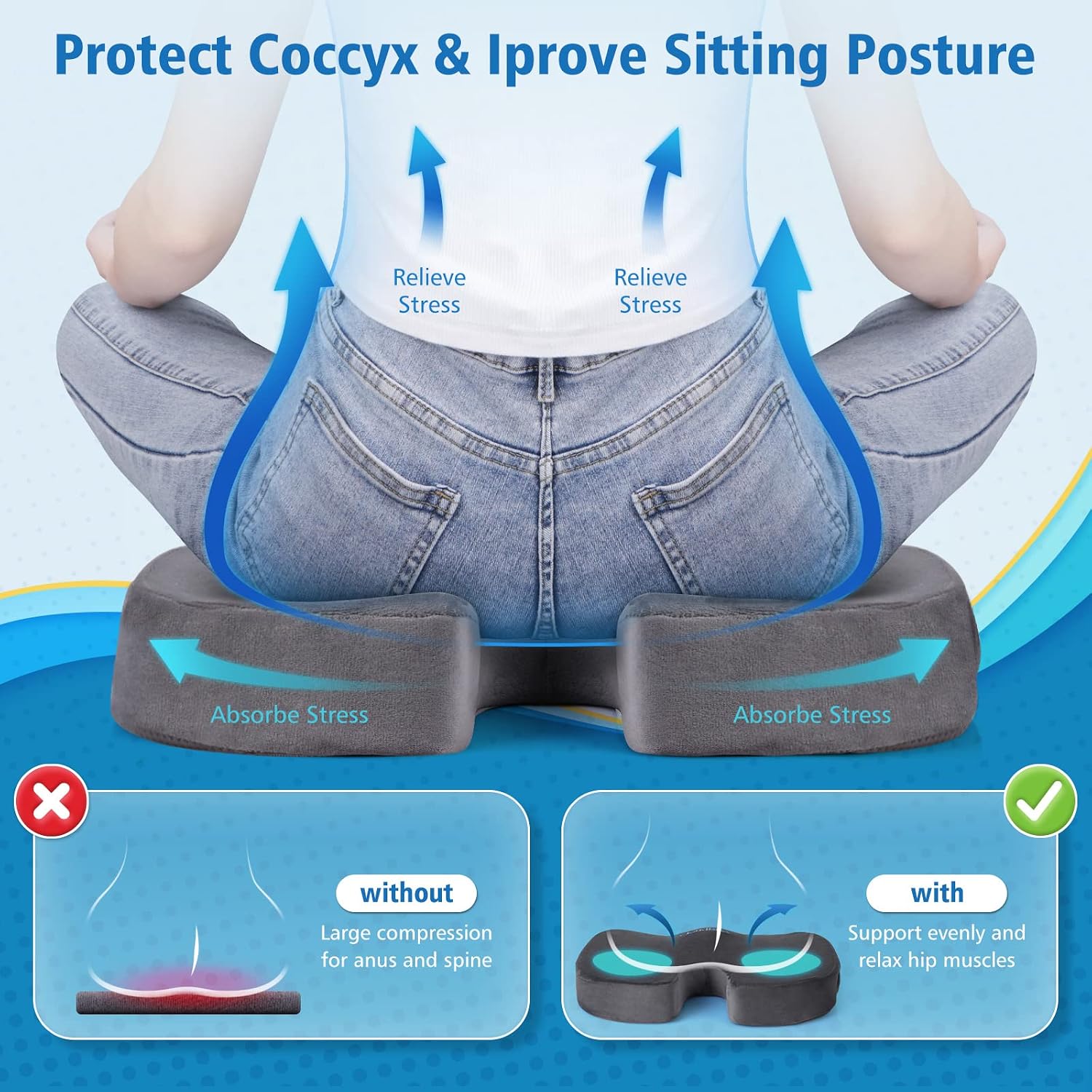 CloudBliss Gel Seat Cushion - Cooling Gel Enhanced, Memory Foam, Ergonomic Seat Cushion for Long Sitting for Office, Game, Car, Airplane…
