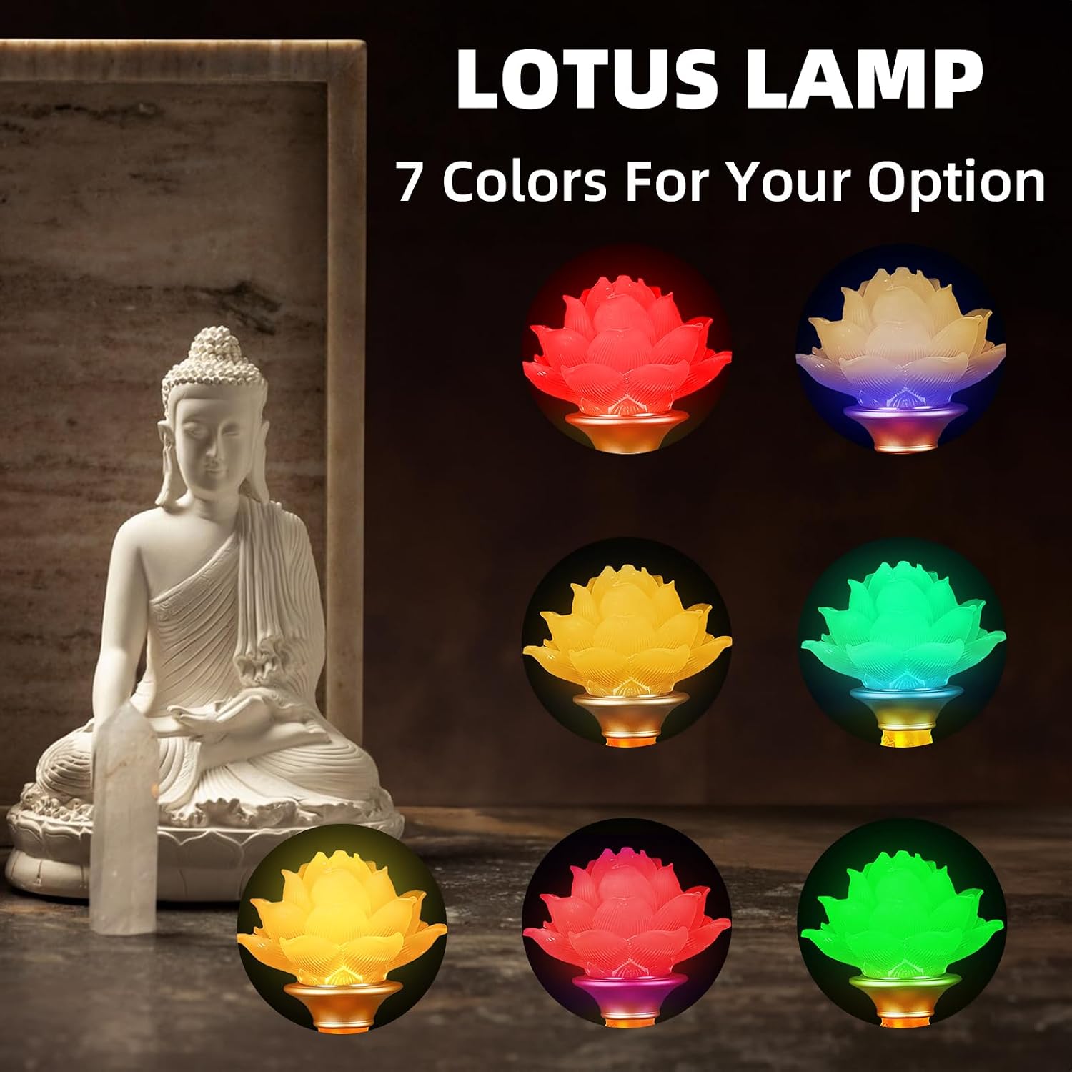 10inch 1 Pair-7 Color LED Lotus Flower Lamp - Petal Lotus Buddhist Lamp Lights, Buddha Lamp Light with Adjustable Switch for Buddhist…