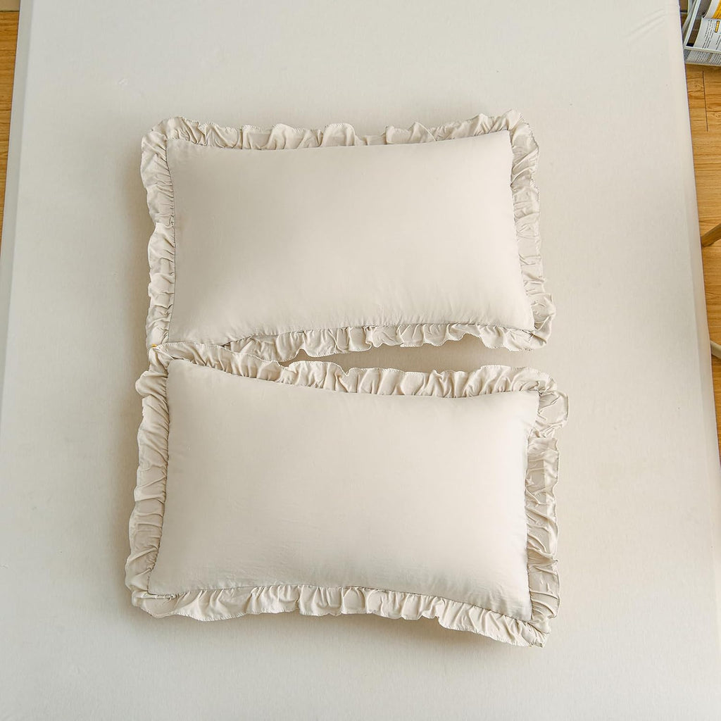 Merryword Beige Pillowcases Standard Ruffled Pillow Shams 20x26inch Beige Gray Ruffle Pillowcases Set of 2 Shabby Chic Pillow Cover Gray