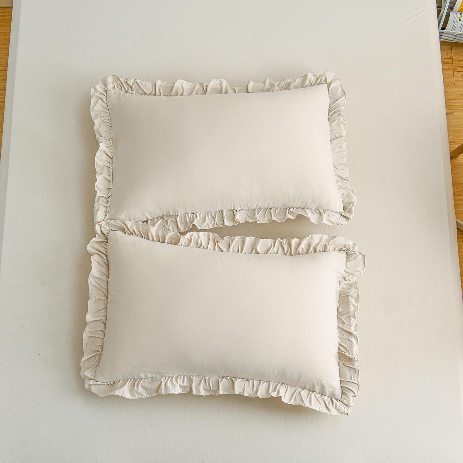 Merryword Beige Pillowcases Standard Ruffled Pillow Shams 20x26inch Beige Gray Ruffle Pillowcases Set of 2 Shabby Chic Pillow Cover Gray