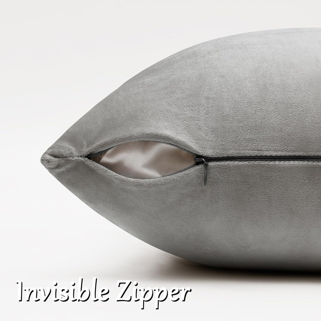 GIGIZAZAFocusingonhomedecoration GIGIZAZA 16x16 Square Velvet Small Pillow Covers Set of 2 Silver Grey Throw Pillow Covers Modern Decorativ…