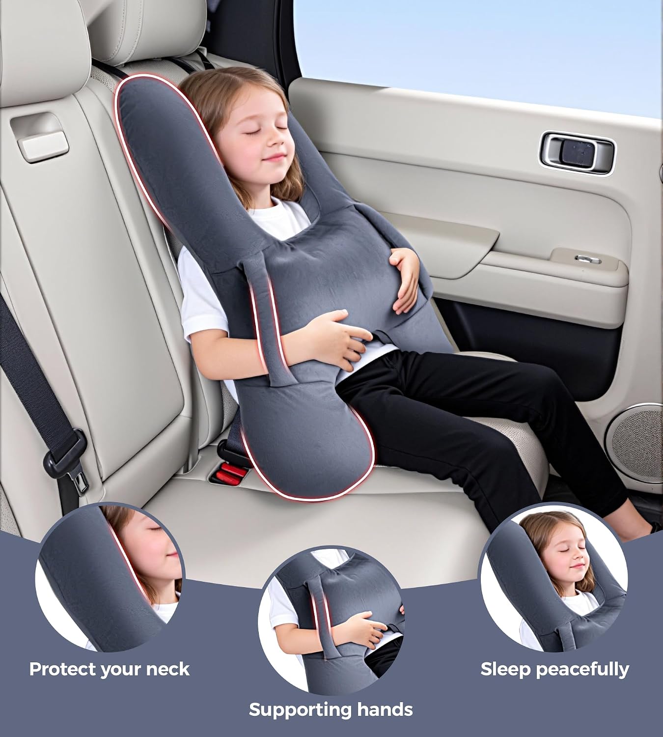BEBAS H-Shaped Kids Travel Pillow for Car Travel Accessories for Children - Soft Breathable Supports Neck Head for Sleeping - Adjustable…