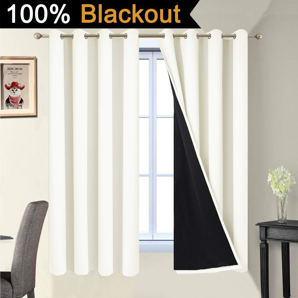 Yakamok 100% Blackout Curtains with Black Liners, Solid Home Decor Thermal Insulated Full Blackout 2-Layer Lined Drapes, Energy Efficiency…