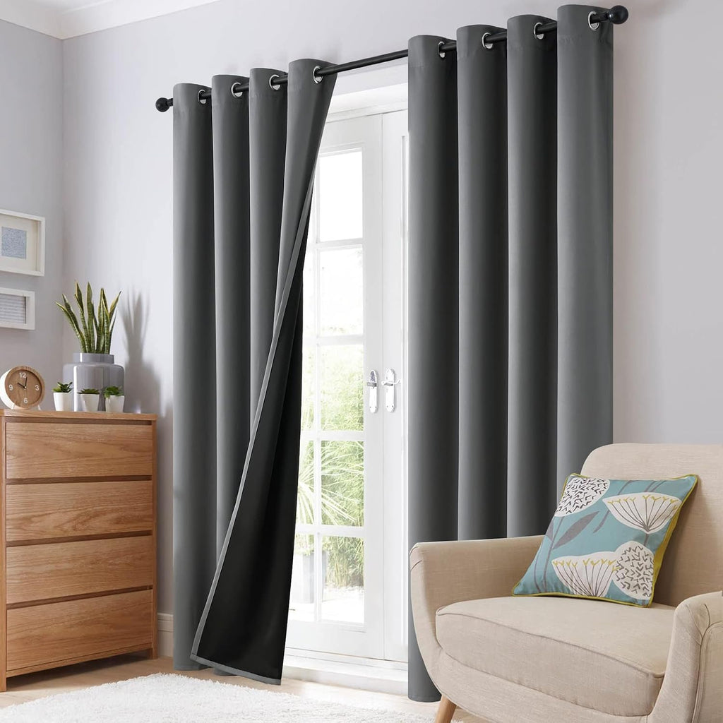 SimpleHome 100% Blackout Curtains for Bedroom, Thermal Insulated Grommet Window Drapes Room Darkening Grey Curtains for Living Room with Bla…