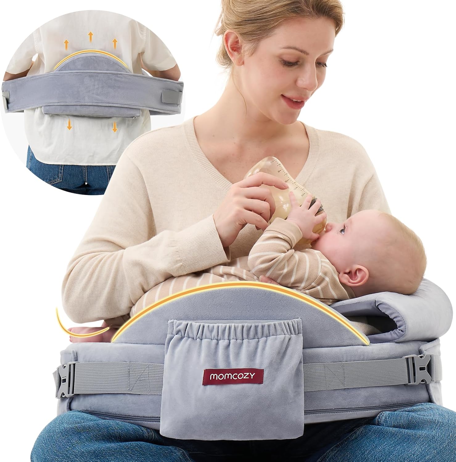 Momcozy CozyPro Nursing Pillow - All Around Lumbar & Arm Support - Safety Guard, Firm & Springy Memory Foam-Stable, Ergonomic Support, Easi…