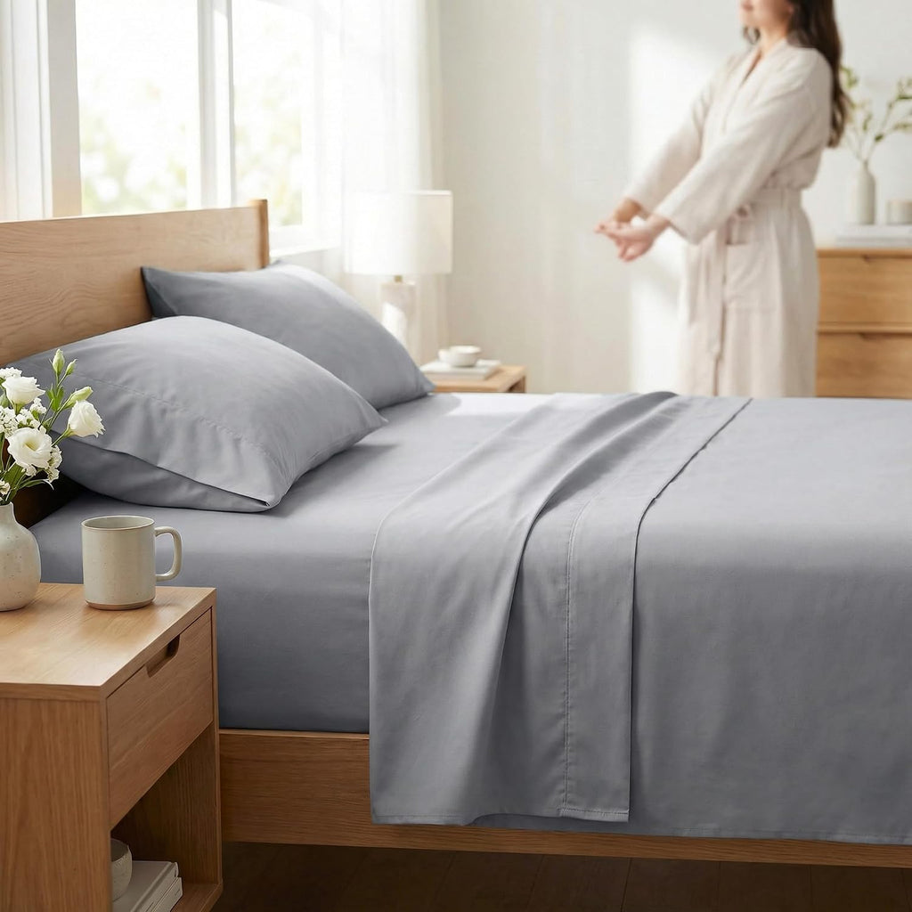 Perupima Peru Pima 285 Thread Count Percale King Sheet Set - 100% Peruvian Pima Cotton, 4 Piece (Flat, Fitted, 2 Pillowcases) - Cooling, Cr…