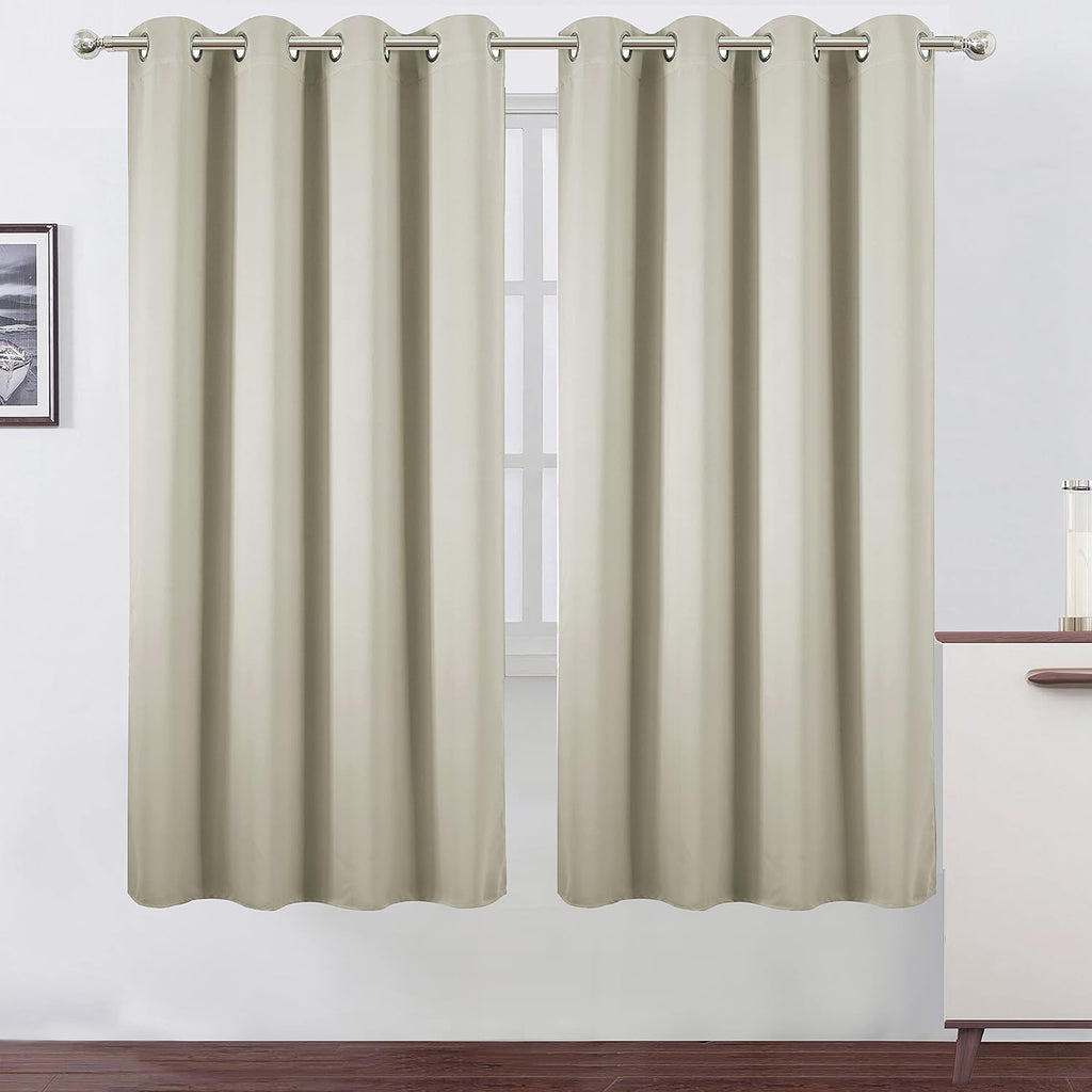 Lemomo Light Beige Thermal Blackout Curtains/52 x 72 Inch/Set of 2 Panels Room Darkening Curtains 72 Inch silver