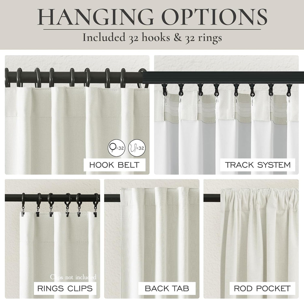 Qjmydeco Beige White Cute Blackout Pleated Curtains 86 Inches Long 2 Pack, Insulated Sliding Door Curtain UV Heat Blocking Drapes for Livin…