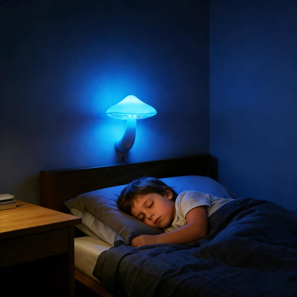 AUSAYE Blue Led Lamp Mushroom Nigh Light, Plug in Nightlight, Sensor Night Lights for Kids Adults…