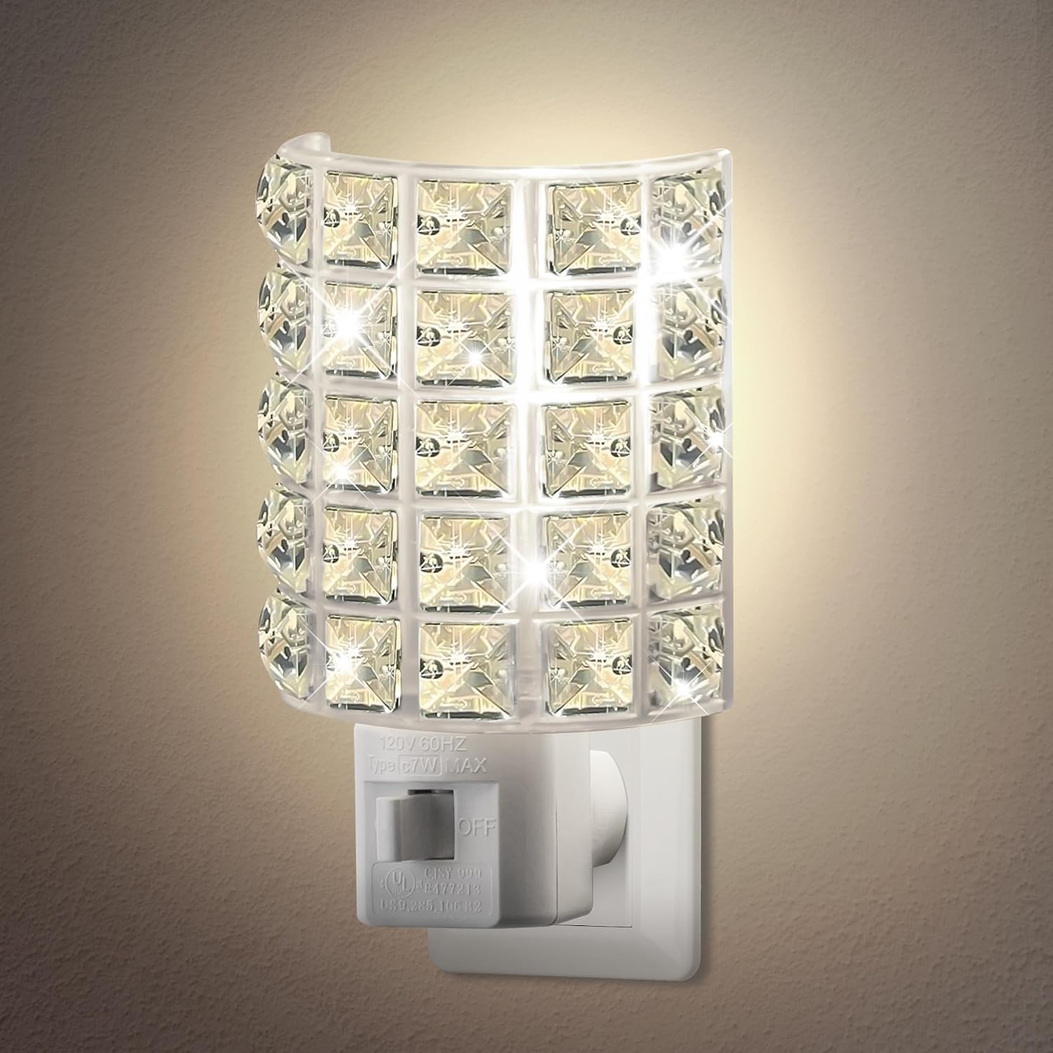 Crystal Diamond LED Night Light Plug into Wall, Decorative Plug in Night Light with Manual On/Off Switch and 360° Rotating Plugs, Warm…