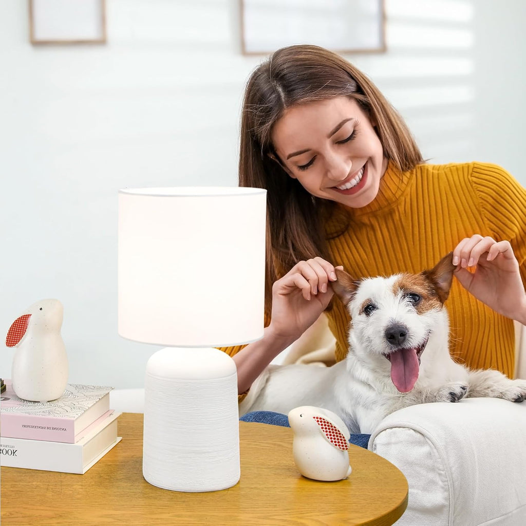 Maye Small Modern Ceramic Table Lamp for Living Room, Bedroom, Kids Room, Night Table Lamp, Φ6.3×H13IN, Bulb Excluded, Off White