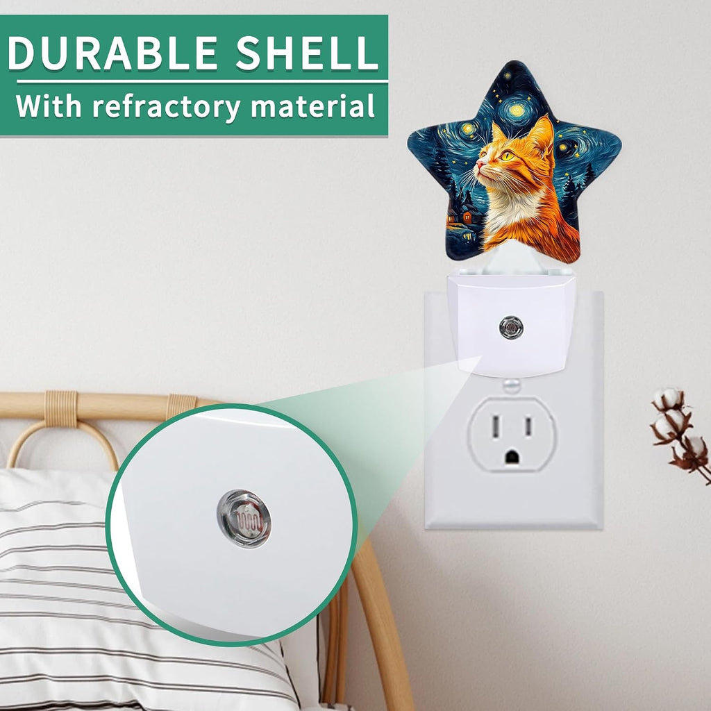 Star Night Light Plug in, Starry Sky Cat Dusk to Dawn Sensor Night Light, Soft Glow Lamp for Kids Bedroom Nursery Hallway Bathroom…