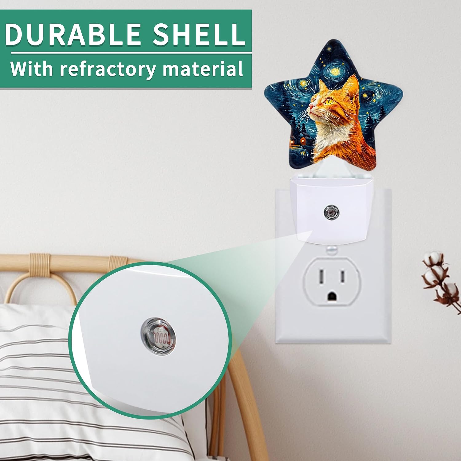 Star Night Light Plug in, Starry Sky Cat Dusk to Dawn Sensor Night Light, Soft Glow Lamp for Kids Bedroom Nursery Hallway Bathroom…