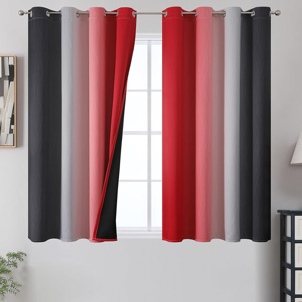 Estelartextiler Estelar Textiler Ombre Red and Black Curtains 54 Inch Length 2 Panels, 100% Blackout Curtains for Living Room, Grommet Ther…