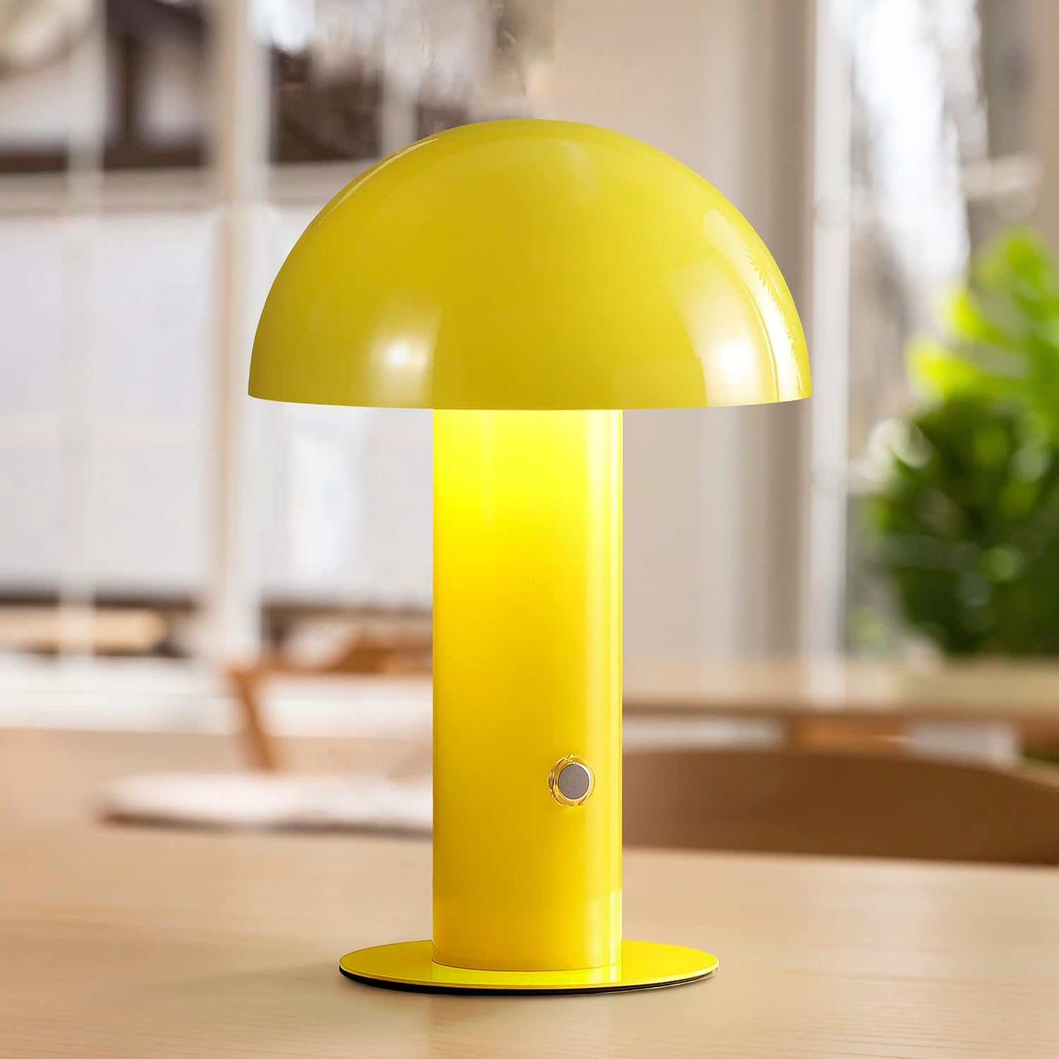 JONATHAN Y 10.75" Yellow Rechargeable LED Mushroom Table Lamp, Cordless Portable Bedside Lamp for Living Room Bedroom, 3-Way Dimmable…