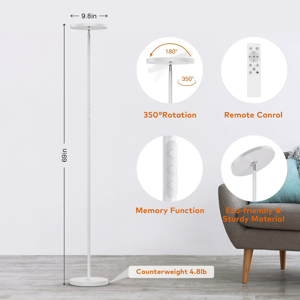 Floor Lamp, Bright 36W 3500LM Standing Lamp with Remote, 2700K Soft White to 6500K Cool White Adjustable, Touch Control Dimmable Torchiere…