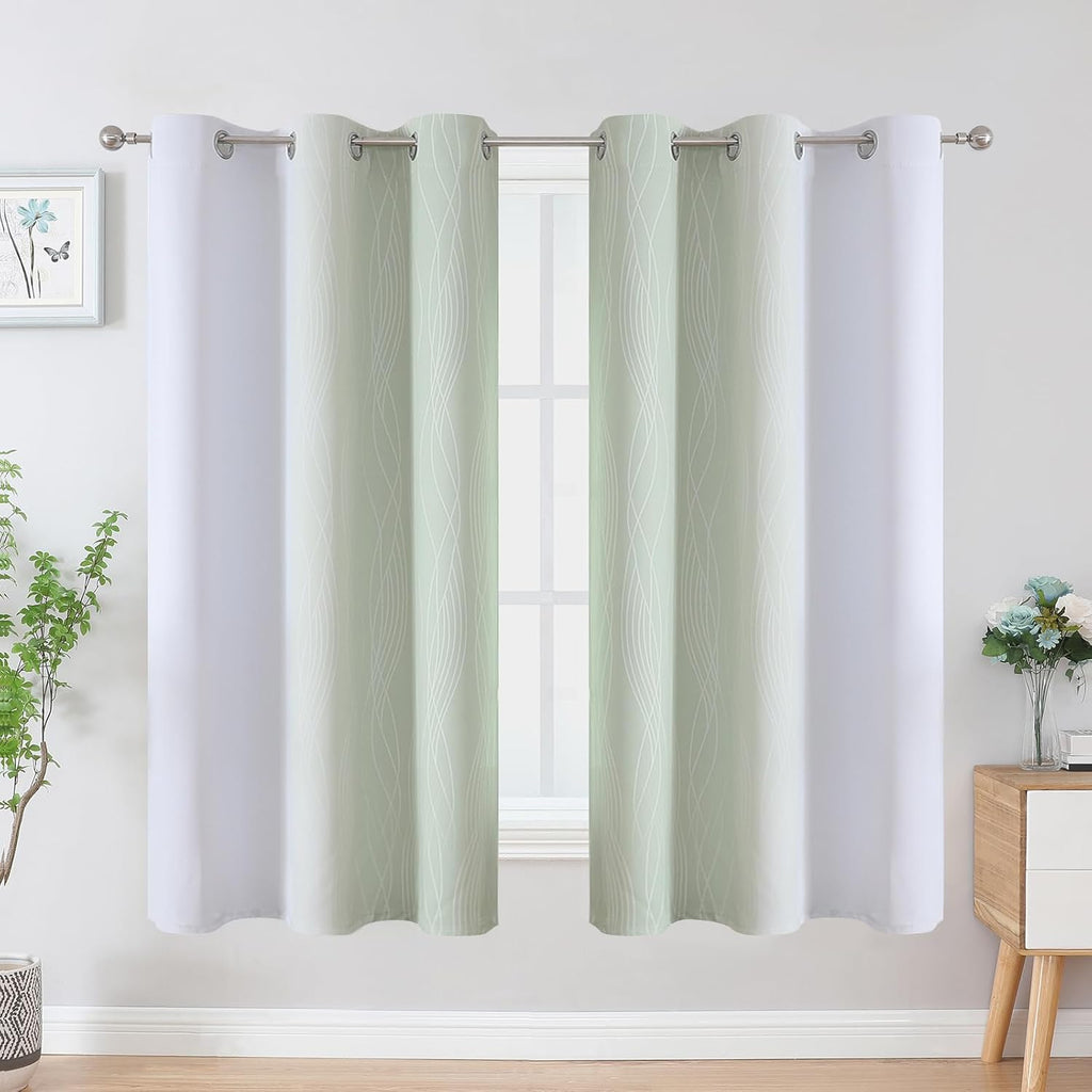Estelartextiler Estelar Textiler Sage and Greyish White Blackout Curtains & Drapes for Bedroom, Thermal Insulated Ombre Blackout Drapes, Ro…