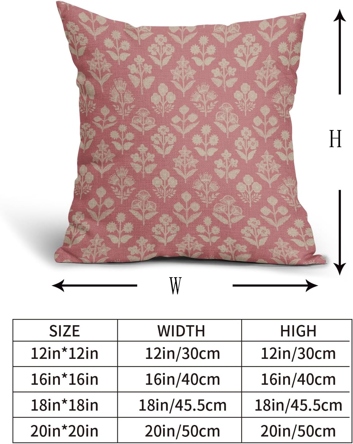 Pink Floral Block Print Pillow Covers 20x20 Inch Set of 2, Vintage Flower Pattern Decorative Throw Pillowcases Outdoor Farmhouse Cushion…