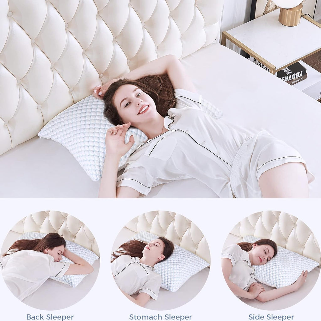 OSBED Cooling Adjustable Shredded Memory Foam Pillows Queen Size Set of 2 - Temperature-Regulating for All Sleepers with Dual Airflow…