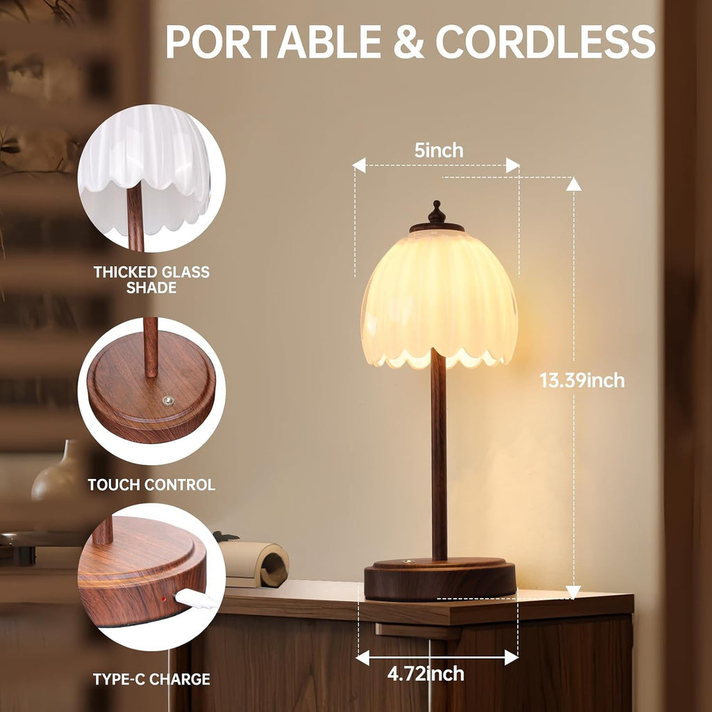 Shenmoyl Tulip Table Lamp with 5200mAh Battery & Touch Control, Small Cordless Table Lamp with 3 Colors, Rechargeable Battery Operated…