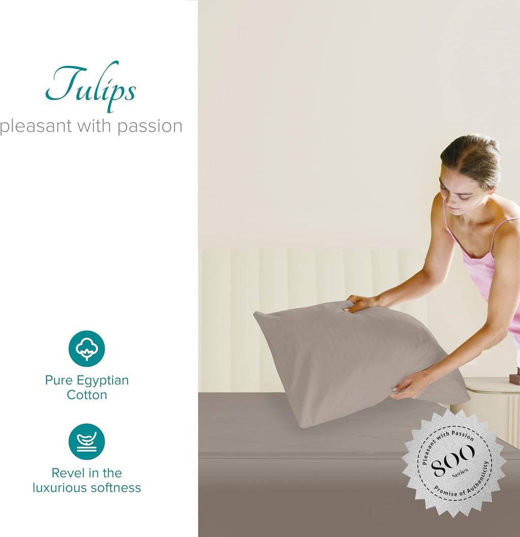 Carressa Linen Luxury Egyptian Cotton King Pillow Cases Set of 2-800 Series Tulips Collection Pillowcases for Sleeping (Taupe), Soft…