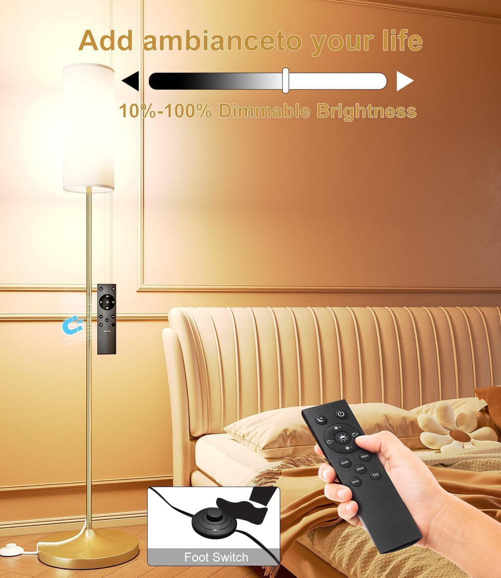 luckystyle LED Floor Lamp for Living Room, Dimmable Standing Lamps with Foot Switch, Remote Custom Color Temperature Gold Pole Lamp with…
