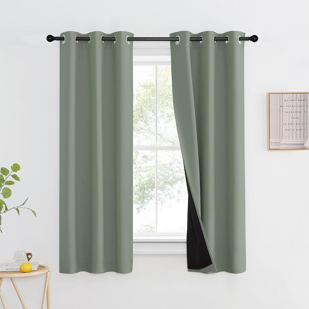 Nicetown 100% Blackout Window Curtain Panels, Heat and Full Light Blocking Drapes with Black Liner for Nursery, 60" Drop Thermal Insulated…