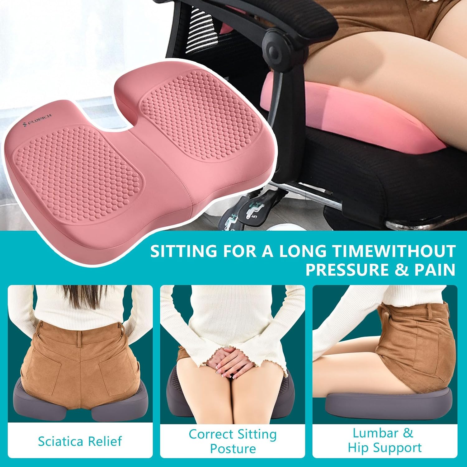 FLORICH 3 PCS Seat Cushion for Carseat Lumbar Support Pillow Car Neck Headrest Pillows Memory Foam Gel Memory Foam Massage Point Seat…