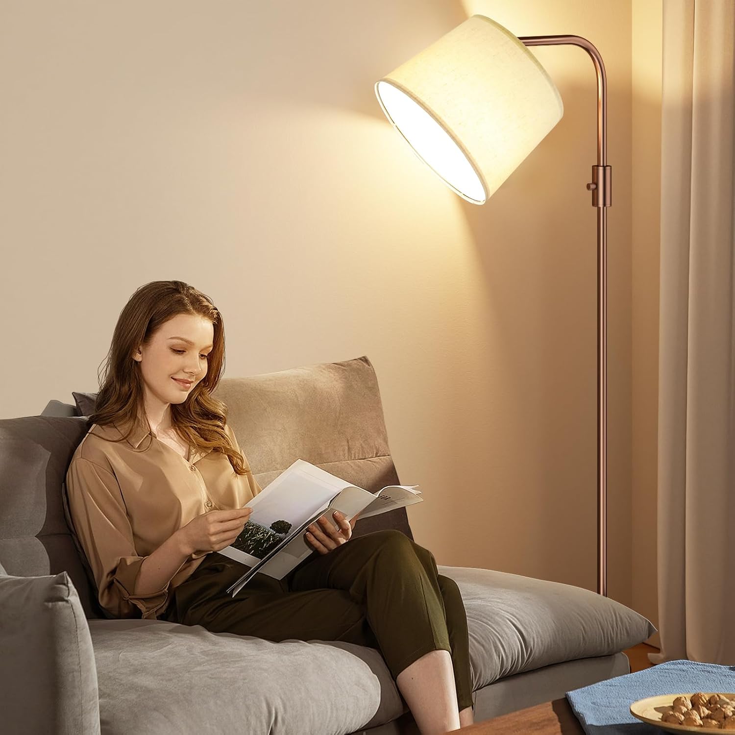 Ambimall Fully Dimmable Floor Lamp with 9W LED Bulb, Standing Lamp for Living Room with Adjustable Head, Modern Tall Light with Rotary…