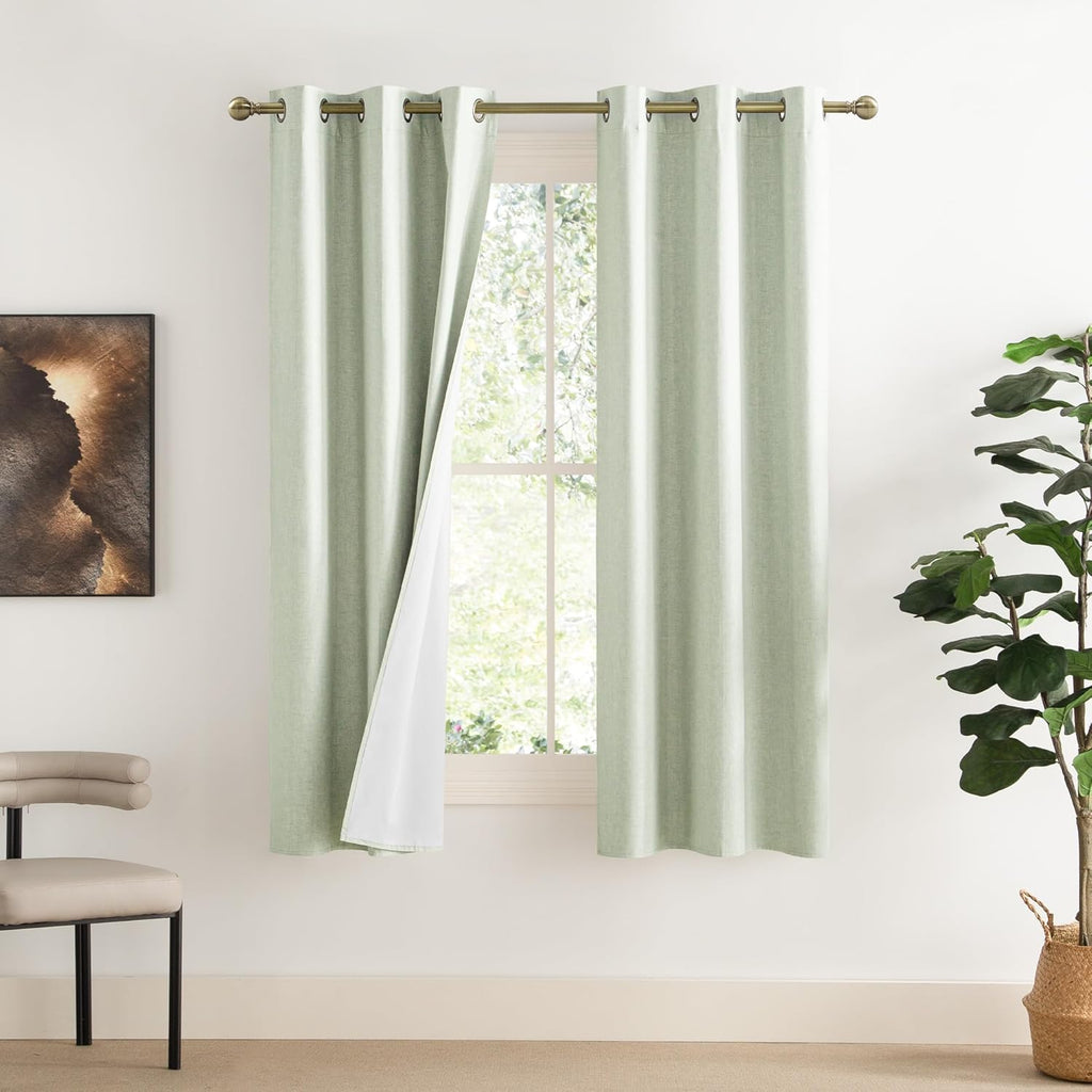 NICETOWN Sage Green 100% Blackout Linen Texture Curtains 70 inches Long 2 Panels for Boy's Room, Thermal Insulated Full Blackout 2-Layer…